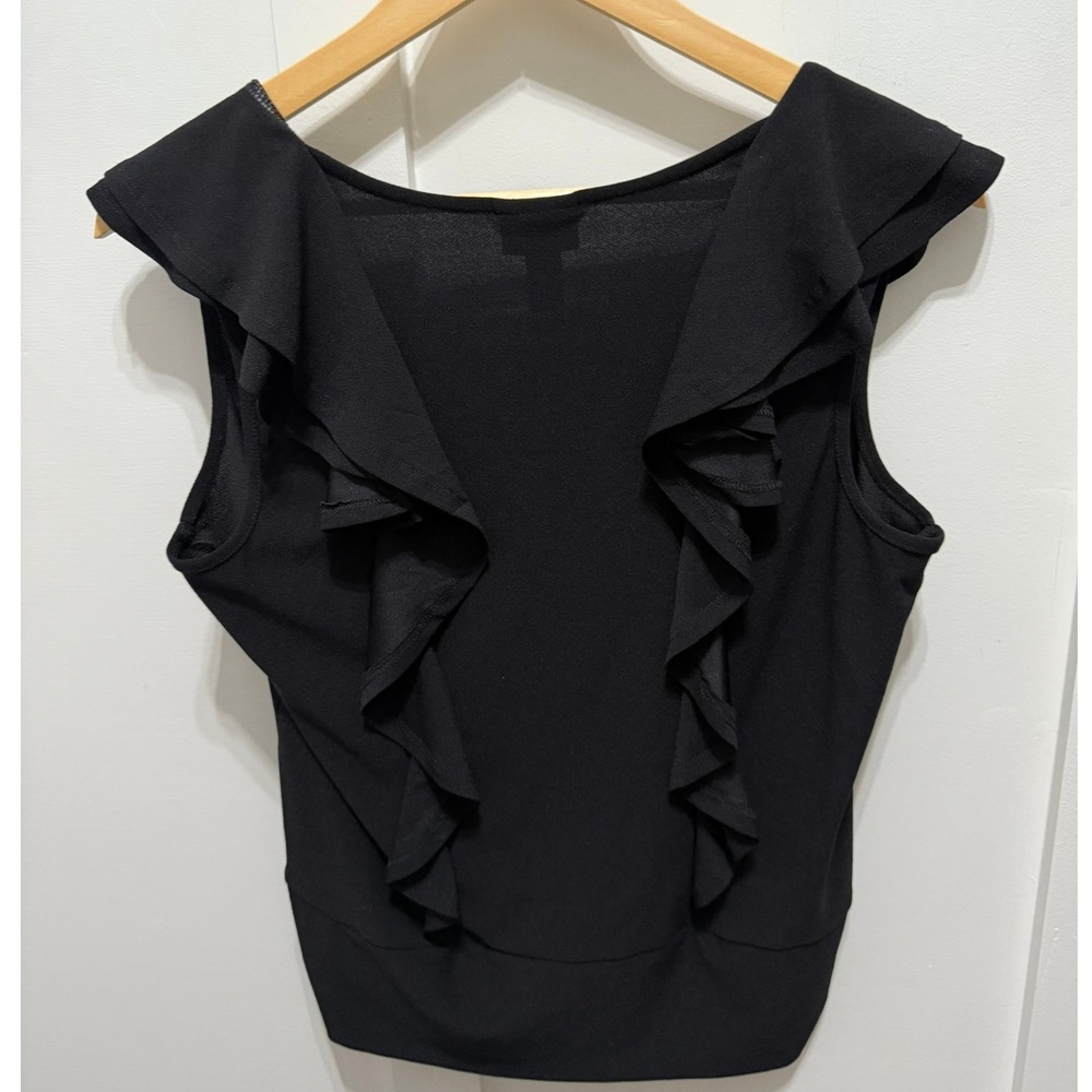 Daytrip Black Ruffle Sleeveless Top Women's Size L Square‎ Neck Elegant